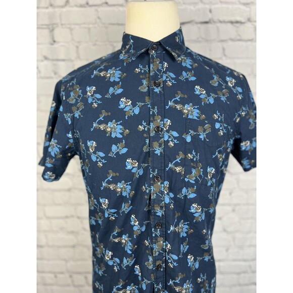 Monument Men’s Medium Short Sleeve Button Up Shirt Blue Floral 100%Cotton - Picture 4 of 6